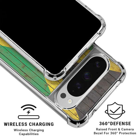 Jamaican Flag Dark Wood Google Pixel 10 Pro Clear Case